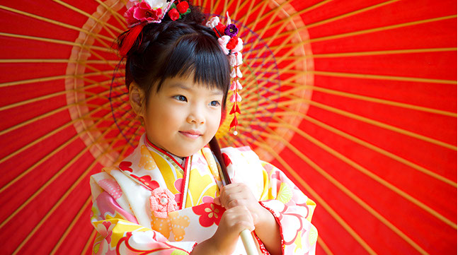 七五三撮影3歳女の子　傘の写真サンプル