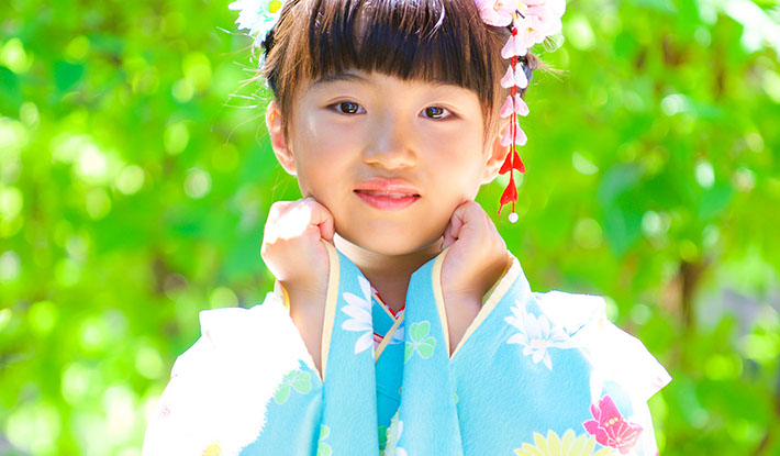 七五三撮影サンプル7才女の子 水色着物