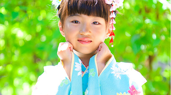 七五三撮影サンプル7才女の子 水色着物