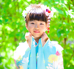 七五三撮影サンプル7才女の子 水色着物