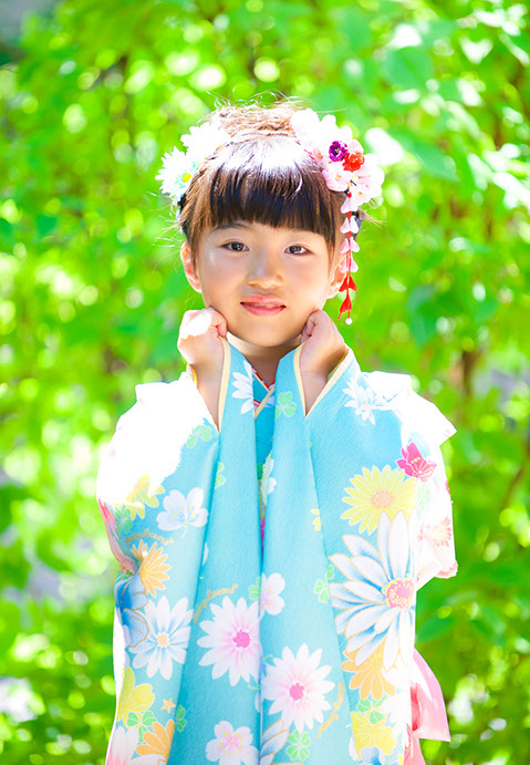 七五三撮影サンプル7才女の子 水色着物