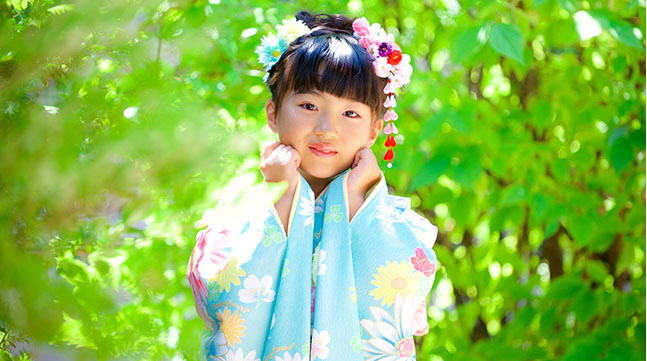 七五三撮影サンプル7才女の子 水色着物