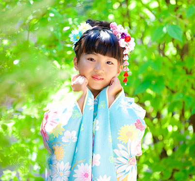 七五三撮影サンプル7才女の子 水色着物